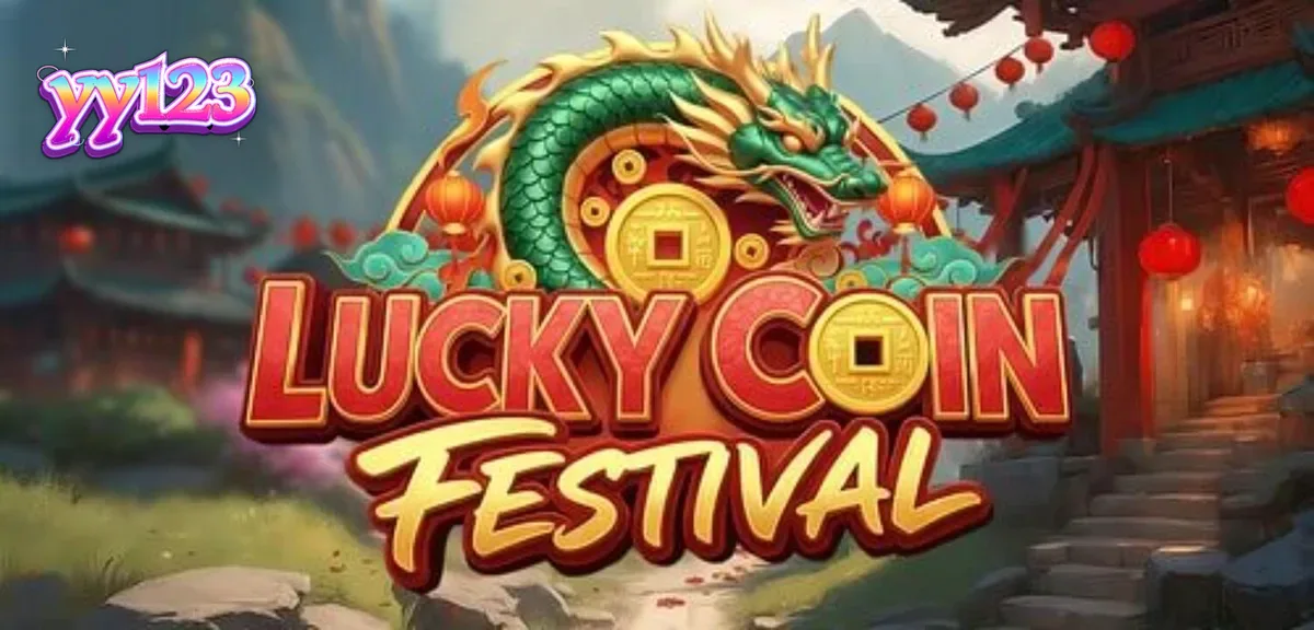 Lucky Coin Festival slot machine interface with festive Chinese decorations